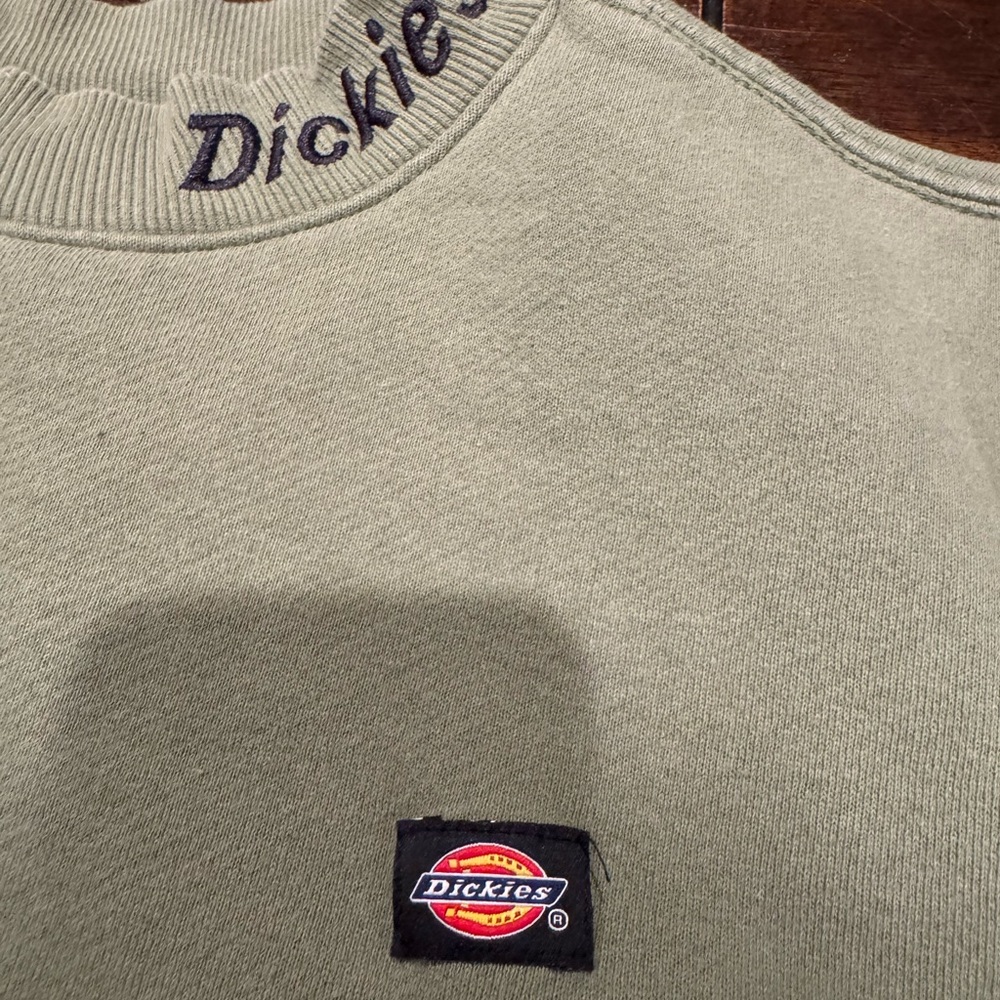 Dickies Olive Green Crewneck Sweatshirt Mock Neck Logo Size S - Picture 8 of 8